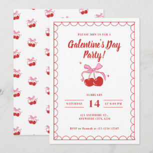 Invitation Cerise sur le dessus Galentine's Day Blanc
