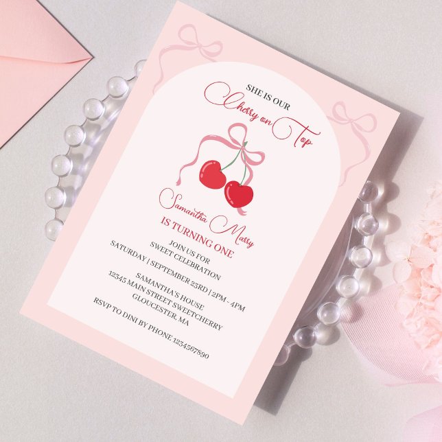 Invitation Cerise sur le dessus Pink Bow Anniversaire (Créateur téléchargé)