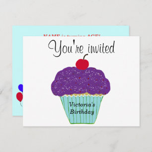 Invitation Cerise sur le dessus Purple Frosting Vanilla Cupca