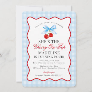 Invitation Cerise Sweet Bleu Coquette Bow En vichy Anniversai