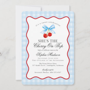 Invitation Cerise Sweet Coquette Rose Bow En vichy Baby showe