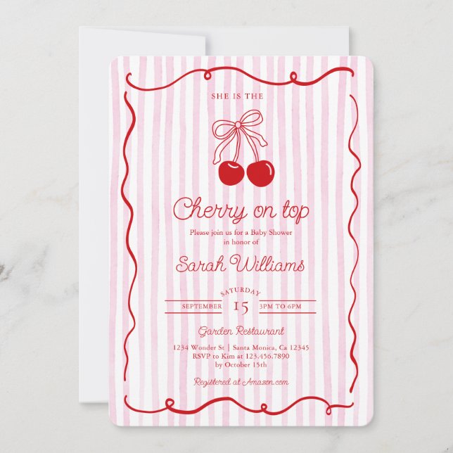 Invitation Cerise Whimsical sur Top Baby shower Girl (Devant)