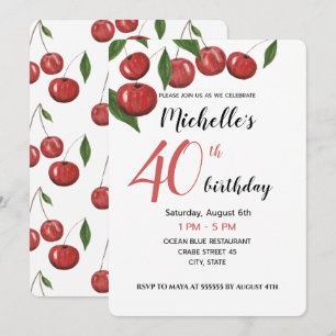 Invitation Cerises Douces Aquarelle Peinte à la Main