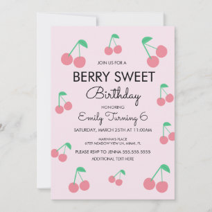 Invitation Cerises Fruit Rose Rouge Fête d'anniversaire