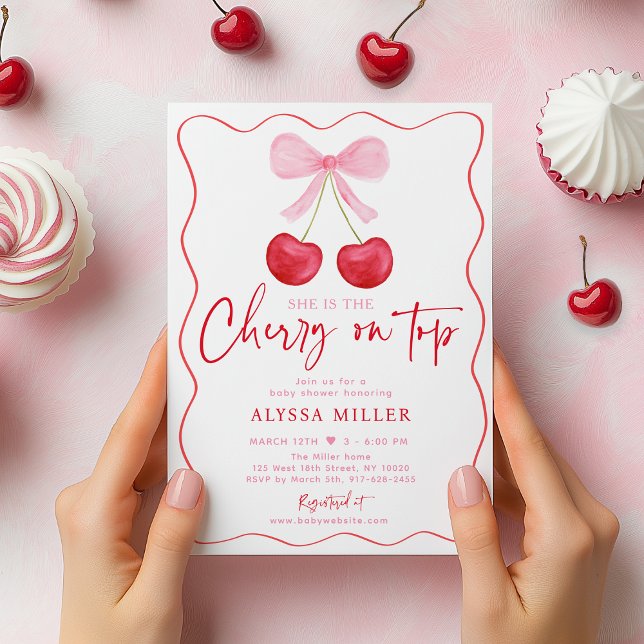 Invitation Cerisier de Bow rose sur le Baby shower supérieur (Créateur téléchargé)