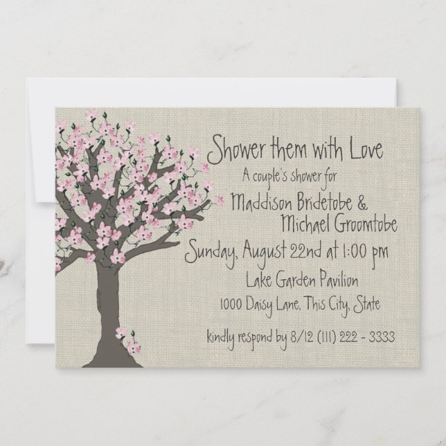 Invitation Cerisier Fleur Arbre Couples Douche (Devant)