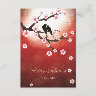 Invitation Cerisier Fleurs de Sakura & Oiseaux de l'Amour Réc