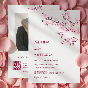 Invitation Cerisiers en Fleurs Rose Blanc Mariage Casual