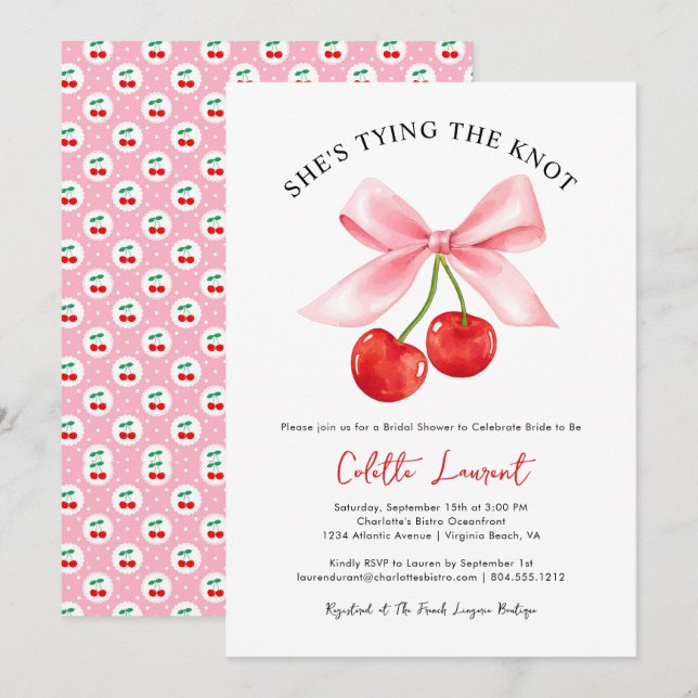 Invitation Cerry Bow Attache la Fête des mariées du noeud (Devant / Derrière)