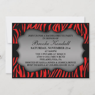 Invitation Cerry Red Wild Night Zebra Bachelorette Party