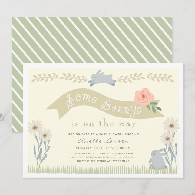 Invitation Certains Bunny Jaune Sexe Baby shower neutre (Devant / Derrière)