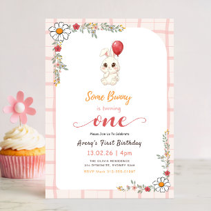 Invitation Certains Lapin a un an Fleurie 1er Anniversaire