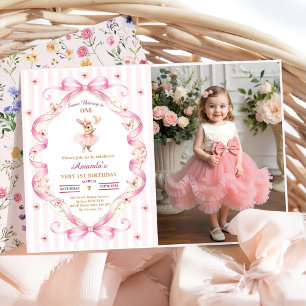 Invitation Certains Lapin a un Ruban Rose Gingham 1er Anniver