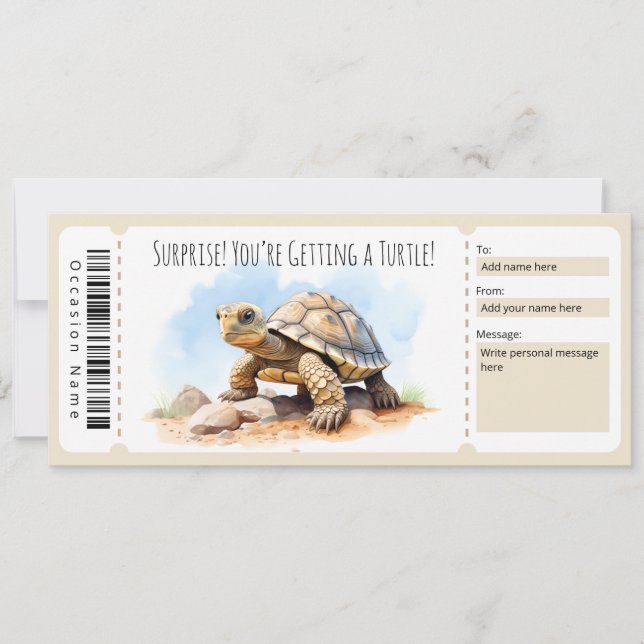 Invitation Certificat cadeau à la tortue modifiable pour les  (Devant)