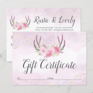 Invitation Certificat cadeau Blush Pink Or Antlers Chic Card