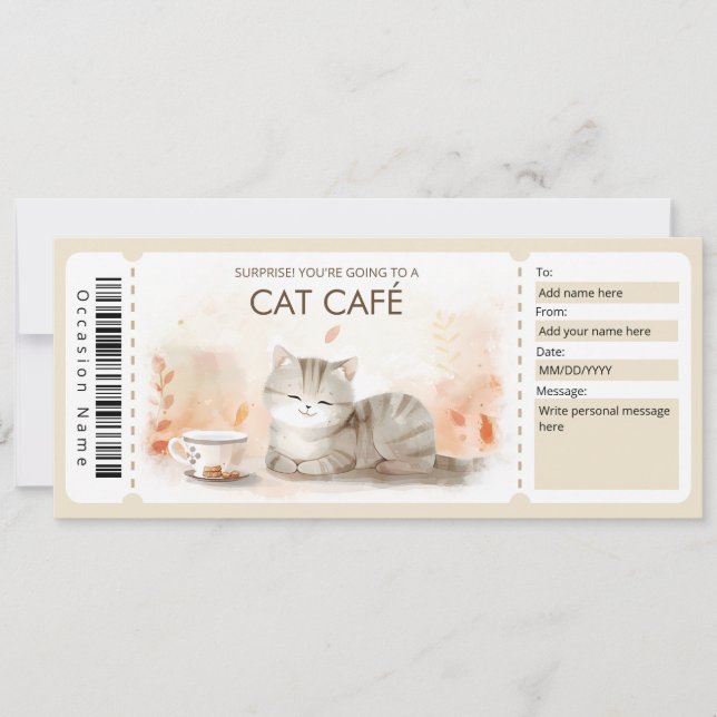 Invitation Certificat cadeau Cat Cafe pour un amoureux des ch (Devant)