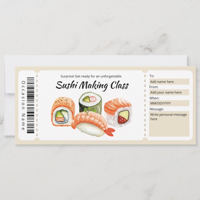 Invitation Certificat cadeau de classe Sushi Making (Devant)