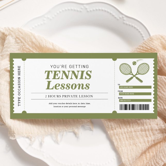 Invitation Certificat cadeau de leçon de tennis (Créateur téléchargé)