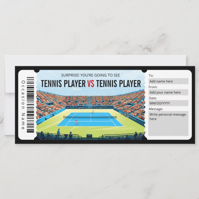 Invitation Certificat cadeau de match de tennis surprise (Devant)