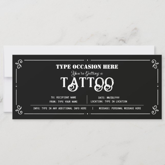 Invitation Certificat cadeau de tatouage personnel (Devant)