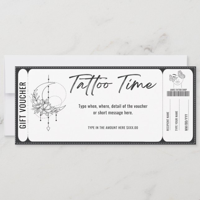 Invitation Certificat cadeau de tatouage personnel carte-cade (Devant)
