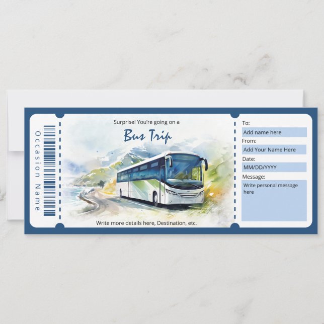 Invitation Certificat cadeau de ticket de bus surprise (Devant)