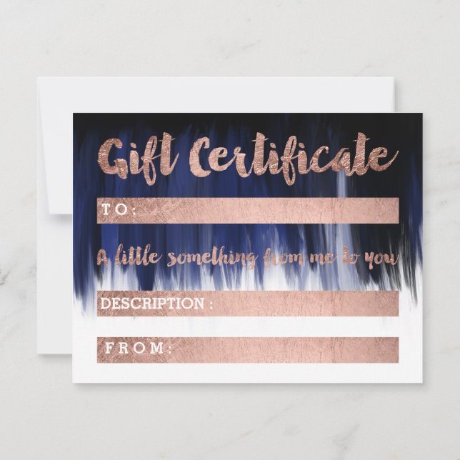 Invitation Certificat cadeau fausse chic rose or bonjour bleu (Dos)