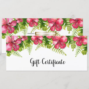 Invitation Certificat cadeau Feuille Hibiscus aux fleurs trop