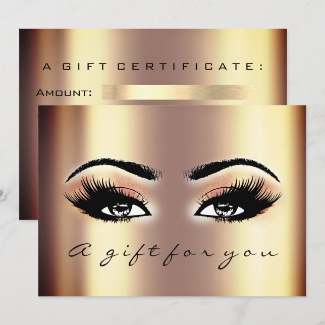 Invitation Certificat cadeau Gold Blush Lash Beauty Maquillag (Devant / Derrière)