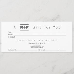Invitation Certificat cadeau moderne R+F