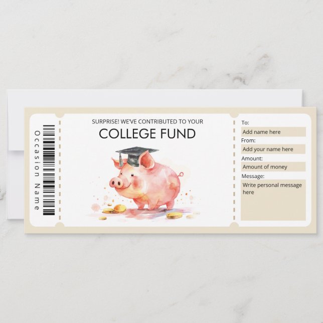 Invitation Certificat Cadeau pour les Études, Épargne Études (Devant)