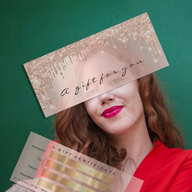 Invitation Certificat Cadeau Rose Gold Maquillage cheveux Clo (Gift Certificate Rose Gold Makeup Hair Nails Lash Invitation)