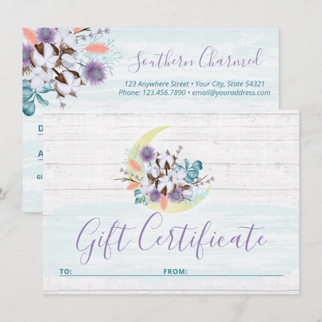 Invitation Certificat cadeau Southern Floral Cotton Moon Card (Devant / Derrière)