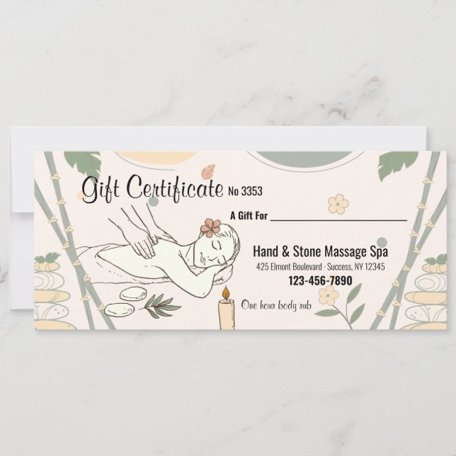 Invitation Certificat cadeau Spa de massage (Devant)