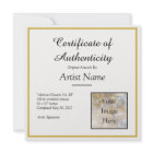 Certificat carré d'authenticité Art Photo
