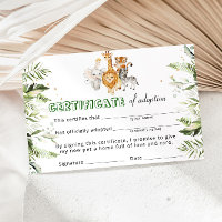 Certificat d'adoption d'animaux sauvages Safari