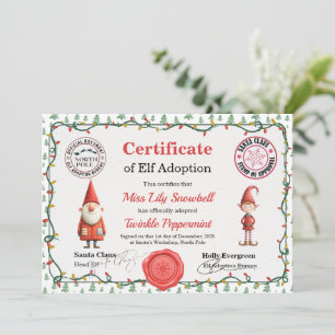 Invitation Certificat d'adoption officiel de lutin du Pôle No