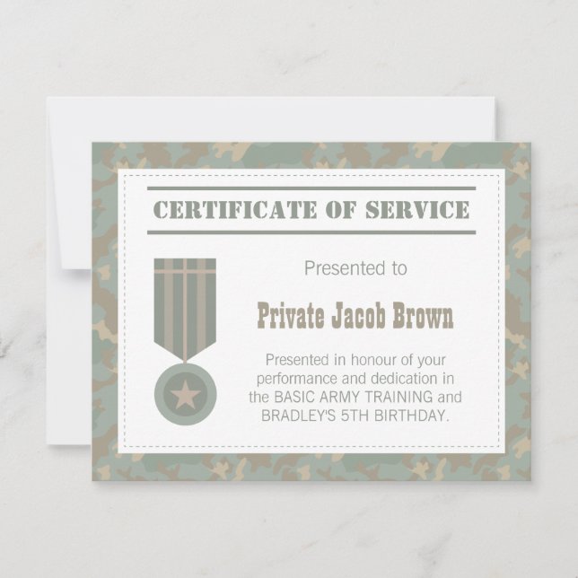 Invitation Certificat d'armée d'appréciation de Merci de (Devant)