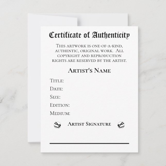 Invitation Certificat d'authenticité Artistes Détaillants d'a (Devant)