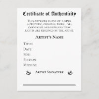 Certificat d'authenticité Artistes Détaillants d'a