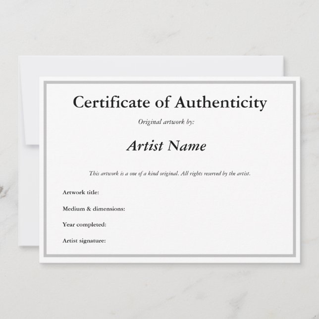 Invitation Certificat d'authenticité personnalisable pour Art (Devant)