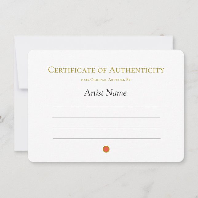 Invitation Certificat d'authenticité pour l'art, Vendu point  (Devant)