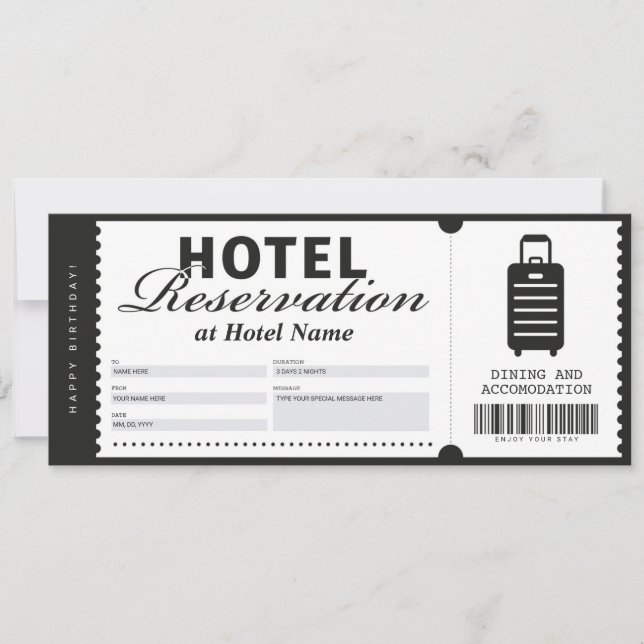 Invitation Certificat de bon de réservation de séjour (Devant)