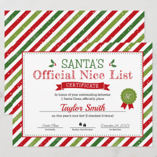 Invitation Certificat de la liste des gentils du Père Noël