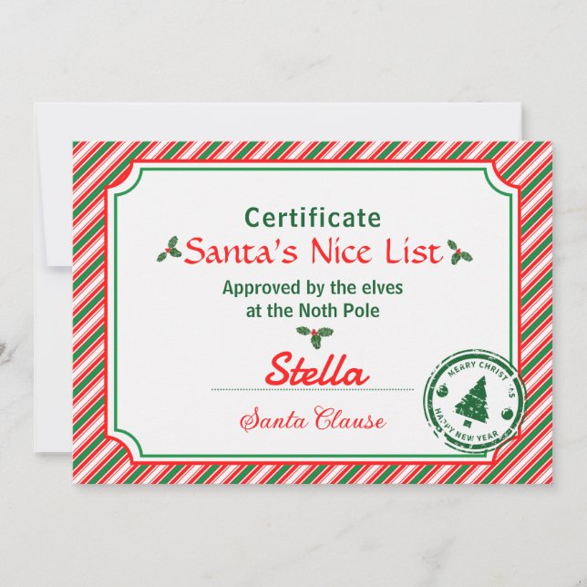 Invitation Certificat de la Liste des Gentils du Père Noël au (Devant)