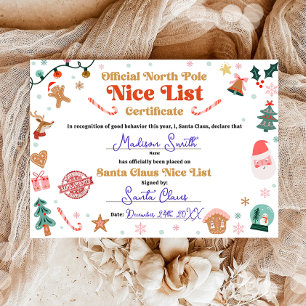 Invitation Certificat de la liste gentille du Pôle Nord de Sa