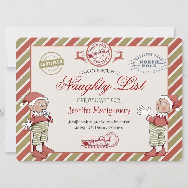Invitation Certificat de Liste Vilains du Père Noël (Devant)