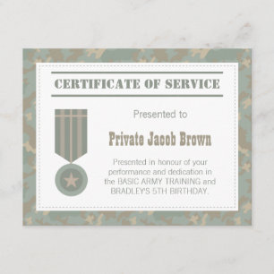 Invitation Certificat de service de l'armée Merci Appréciatio