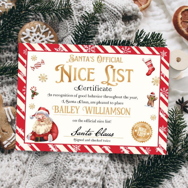 Invitation Certificat Nice de Père Noël approuvé deux fois vé (nice certificate official nice list Santa Claus instant download printable)