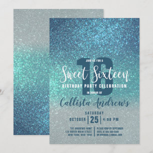 Invitation Cerulean bleu Turquoise triple Parties scintillant